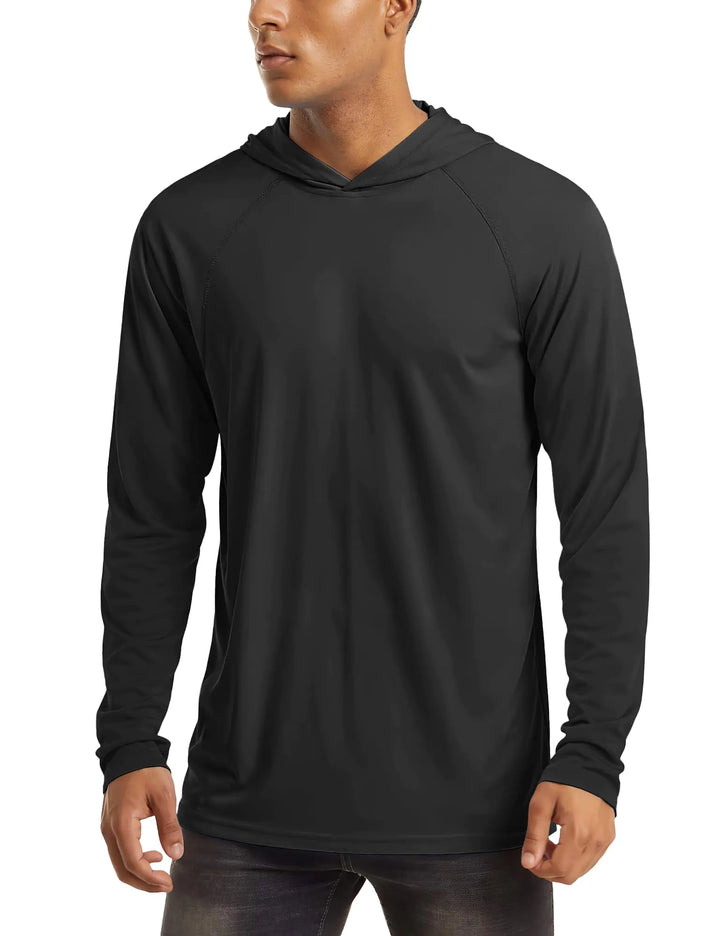 Fishing Shirts for Men UPF 50 Long Sleeve Dry Fit Hooded Shirts Sun Protection T-Shirt Workout Active Running Shirts Black