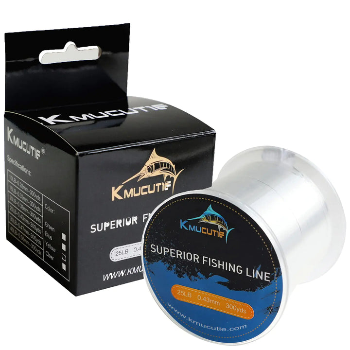 Kmucutie Fishing Line Monofilament Fishing Line 300 Yds Ultimate Strength Shock Absorber Suspend in Water Knot Friendly - Mono Fishing Line 10-40LB (Transparent Color 30LB/0.45MM/300YDS)